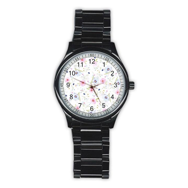 Floral Pattern Background Stainless Steel Round Watch