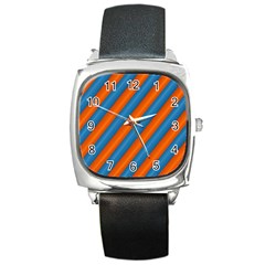 Diagonal Stripes Striped Lines Square Metal Watch by BangZart