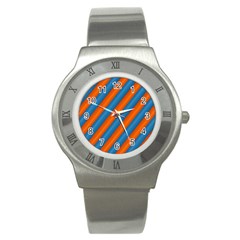 Diagonal Stripes Striped Lines Stainless Steel Watch by BangZart