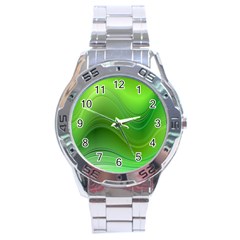 Green Wave Background Abstract Stainless Steel Analogue Watch by BangZart