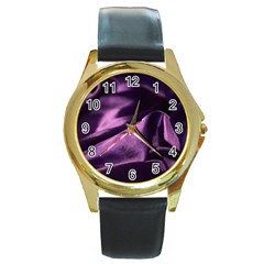 Shiny Purple Silk Royalty Round Gold Metal Watch by BangZart
