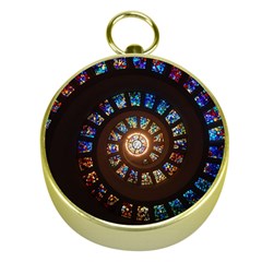 Stained Glass Spiral Circle Pattern Gold Compasses