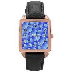 Gradient Blue Pinstripes Lines Rose Gold Leather Watch 