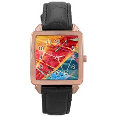 Painting Watercolor Wax Stains Red Rose Gold Leather Watch  by BangZart