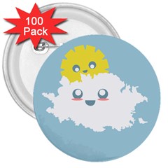 Cloud Cloudlet Sun Sky Milota 3  Buttons (100 Pack)  by BangZart
