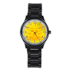 Texture Yellow Abstract Background Stainless Steel Round Watch by BangZart
