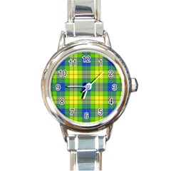 Spring Plaid Yellow Blue And Green Round Italian Charm Watch by BangZart