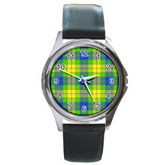 Spring Plaid Yellow Blue And Green Round Metal Watch by BangZart