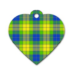 Spring Plaid Yellow Blue And Green Dog Tag Heart (one Side) by BangZart