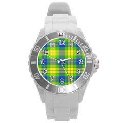 Spring Plaid Yellow Blue And Green Round Plastic Sport Watch (l) by BangZart