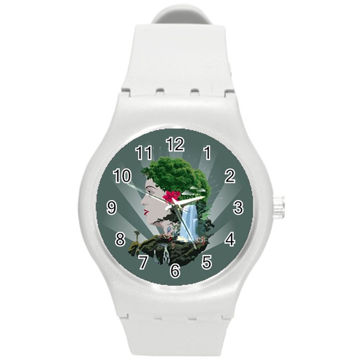 Digital Nature Beauty Round Plastic Sport Watch (M)