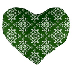 St Patrick S Day Damask Vintage Large 19  Premium Flano Heart Shape Cushions