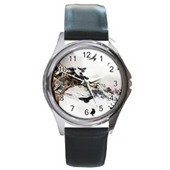 Birds Crows Black Ravens Wing Round Metal Watch by BangZart