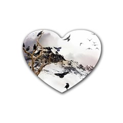 Birds Crows Black Ravens Wing Heart Coaster (4 Pack)  by BangZart