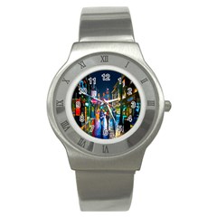 Abstract Vibrant Colour Cityscape Stainless Steel Watch by BangZart