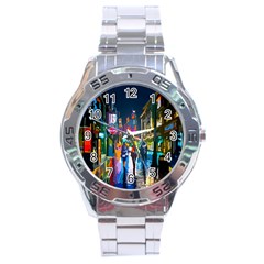 Abstract Vibrant Colour Cityscape Stainless Steel Analogue Watch by BangZart