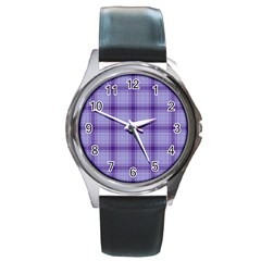 Purple Plaid Original Traditional Round Metal Watch