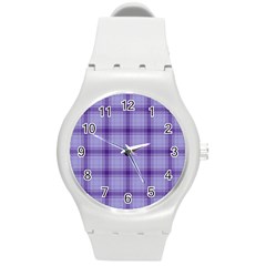 Purple Plaid Original Traditional Round Plastic Sport Watch (M)