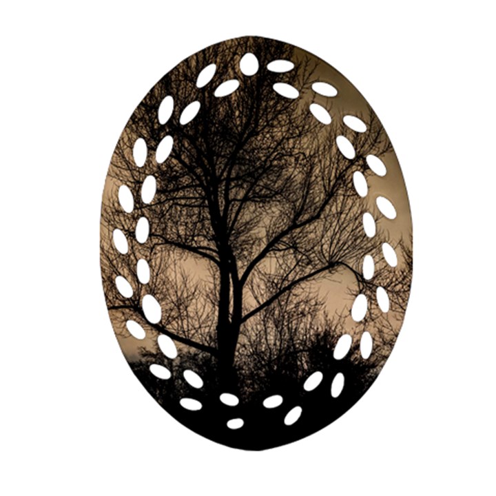 Tree Bushes Black Nature Landscape Ornament (Oval Filigree)