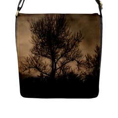 Tree Bushes Black Nature Landscape Flap Messenger Bag (l) 