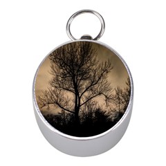 Tree Bushes Black Nature Landscape Mini Silver Compasses