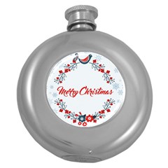 Merry Christmas Christmas Greeting Round Hip Flask (5 Oz) by BangZart