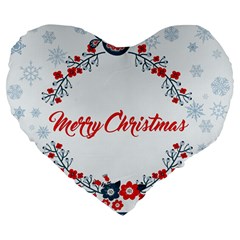 Merry Christmas Christmas Greeting Large 19  Premium Flano Heart Shape Cushions