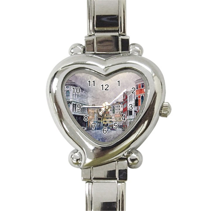 Venice Small Town Watercolor Heart Italian Charm Watch