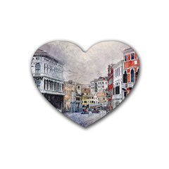 Venice Small Town Watercolor Heart Coaster (4 Pack)  by BangZart