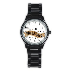 Lettering Miss You Banner Stainless Steel Round Watch