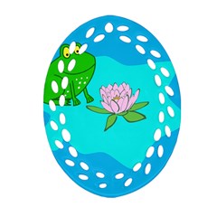 Frog Flower Lilypad Lily Pad Water Oval Filigree Ornament (two Sides) by BangZart