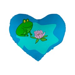 Frog Flower Lilypad Lily Pad Water Standard 16  Premium Flano Heart Shape Cushions