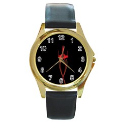 Ship Space Spaceship Round Gold Metal Watch