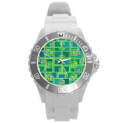 Green Abstract Geometric Round Plastic Sport Watch (l) by BangZart