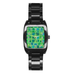 Green Abstract Geometric Stainless Steel Barrel Watch