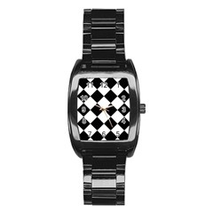 Grid Domino Bank And Black Stainless Steel Barrel Watch