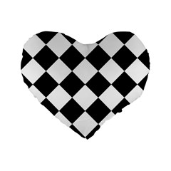 Grid Domino Bank And Black Standard 16  Premium Flano Heart Shape Cushions by BangZart