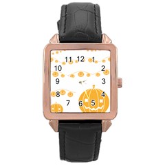 Pumpkin Halloween Deco Garland Rose Gold Leather Watch  by BangZart