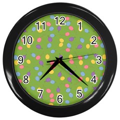 Balloon Grass Party Green Purple Wall Clocks (Black)