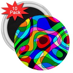 Digital Multicolor Colorful Curves 3  Magnets (10 Pack) 