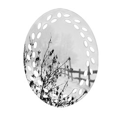 Snow Winter Cold Landscape Fence Ornament (Oval Filigree)