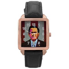 George W Bush Pop Art President Usa Rose Gold Leather Watch  by BangZart