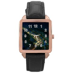 Commercial Street Night View Rose Gold Leather Watch 