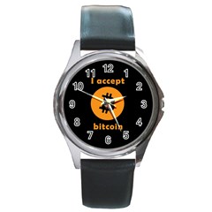 I Accept Bitcoin Round Metal Watch by Valentinaart