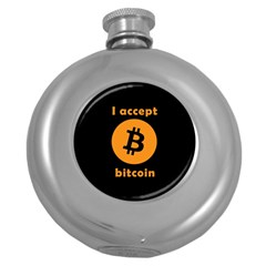 I Accept Bitcoin Round Hip Flask (5 Oz) by Valentinaart