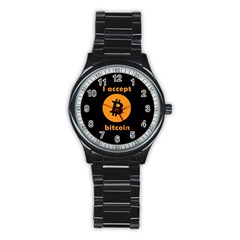 I Accept Bitcoin Stainless Steel Round Watch by Valentinaart