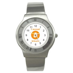 I Accept Bitcoin Stainless Steel Watch by Valentinaart