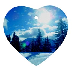 Ski Holidays Landscape Blue Ornament (heart) by BangZart