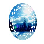 Ski Holidays Landscape Blue Oval Filigree Ornament (Two Sides) Back