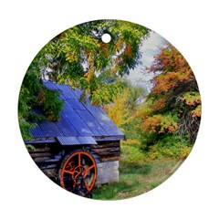 Landscape Blue Shed Scenery Wood Ornament (round) by BangZart